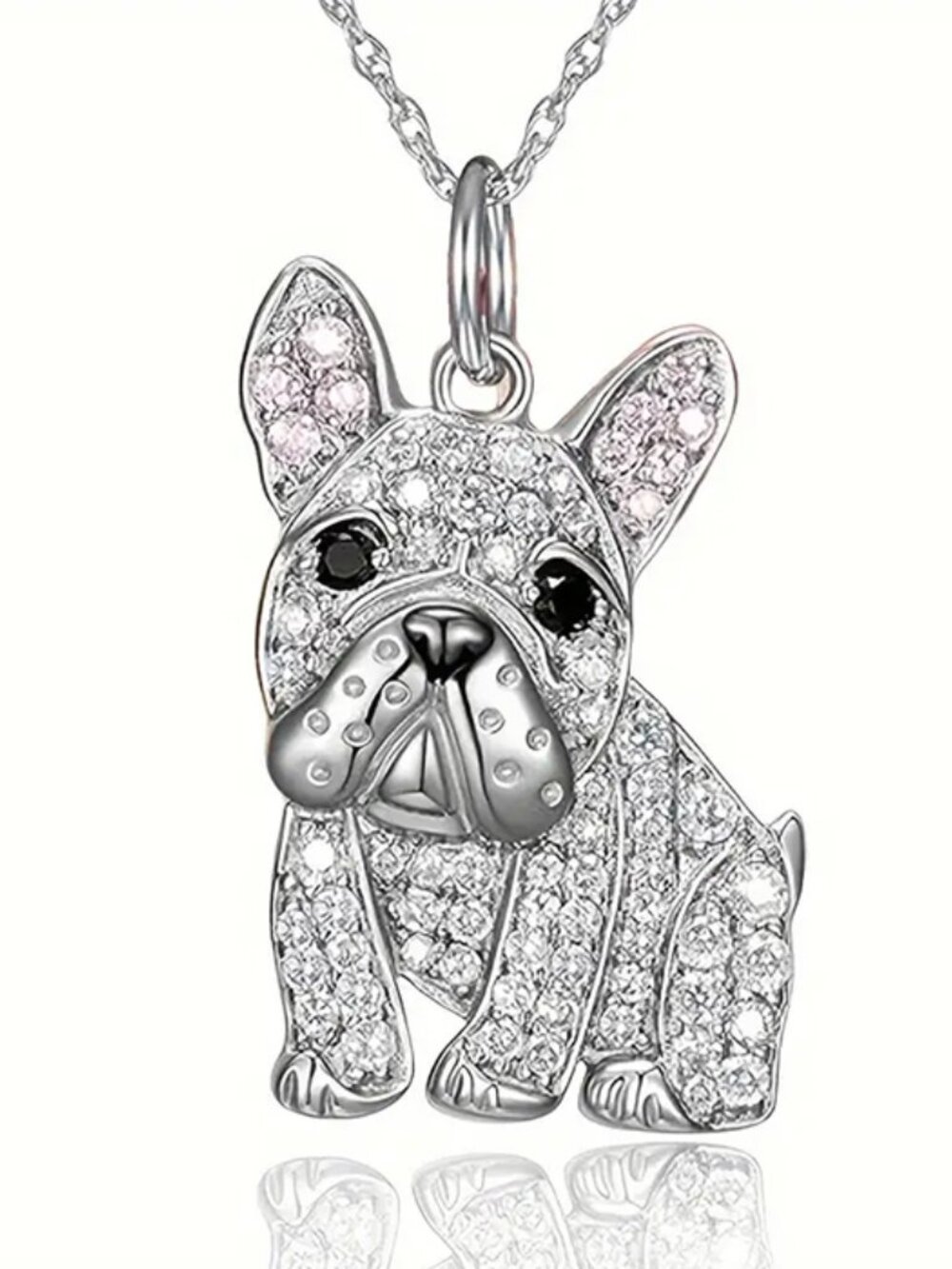 925 Sterling Silver Plated Frenchie Bulldog French Pendant Necklace Dog Lovers